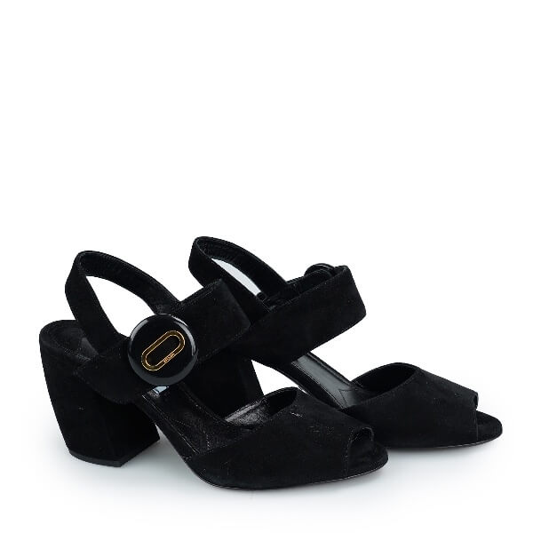 Prada - Black Suede Heeled Sandals